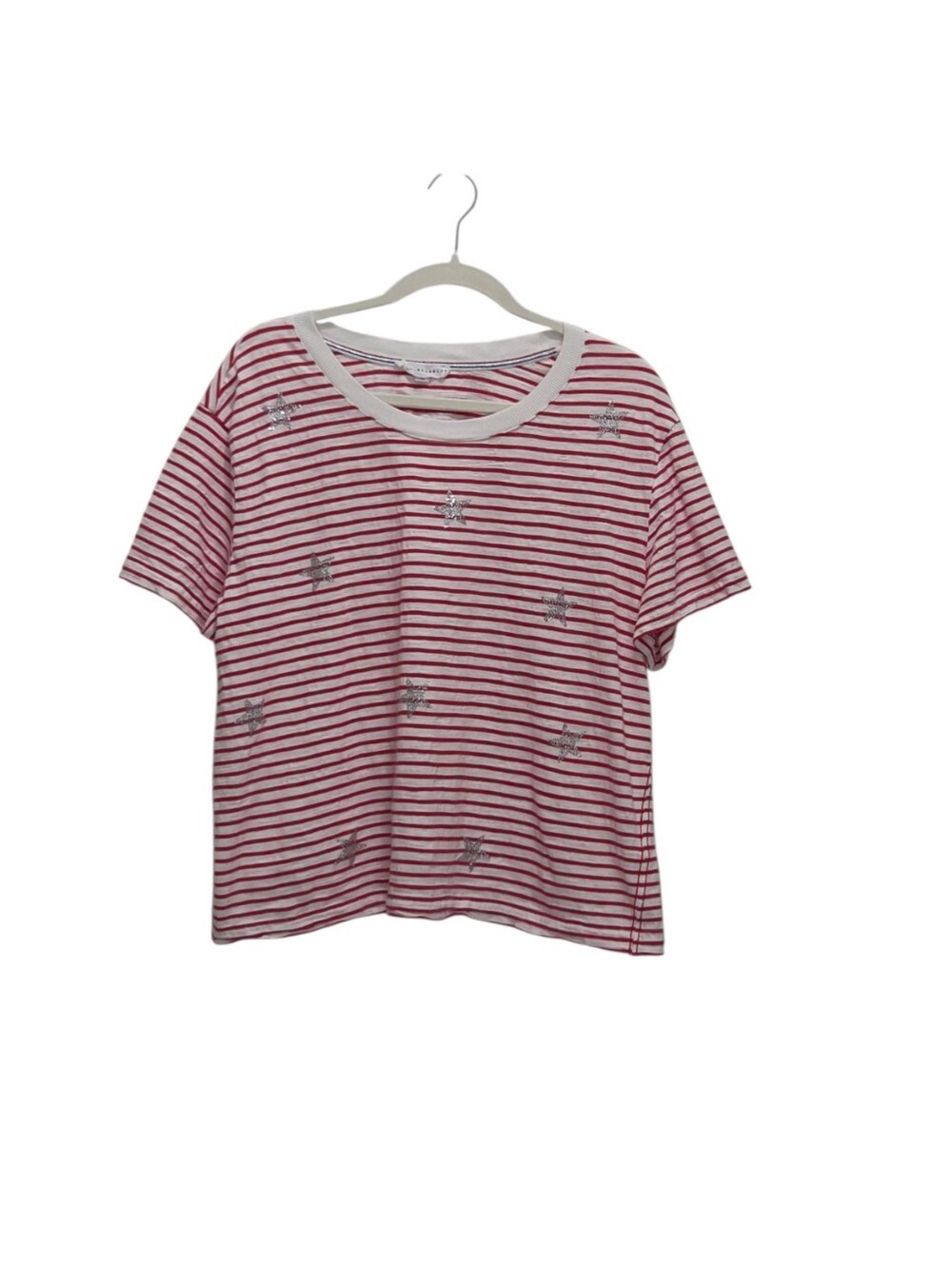 Jane & Delancey XL Red White Striped Rhinestone Star Cutout Cotton Tee Nautical